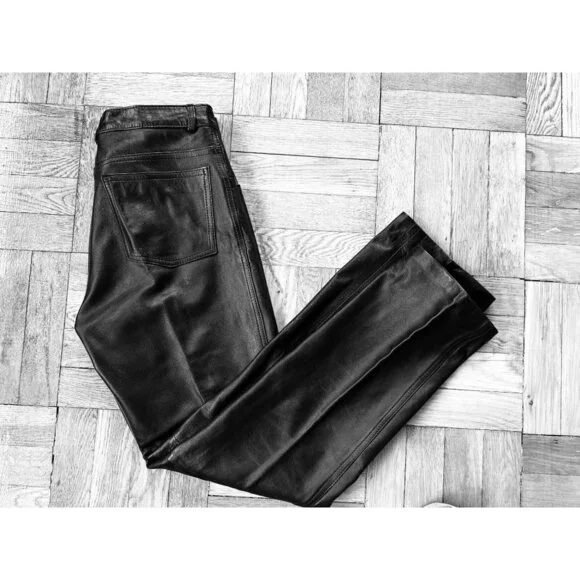ROSSI & CARUSO Genuine Leather Pants Black Strait Cut Back Pockets Size Med - Picture 8 of 8